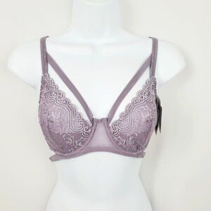 NWT SAKI Silver by Diana M Bara 34B Grey Lace Bra
